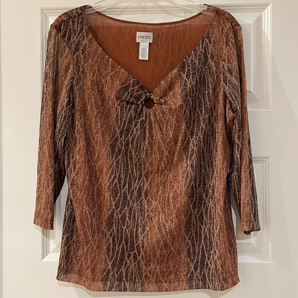 Chicos sheer lined gold / browns shimmer top
